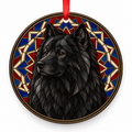 Black Eurasian stained glass style porcelain Christmas ornament with red ribbon