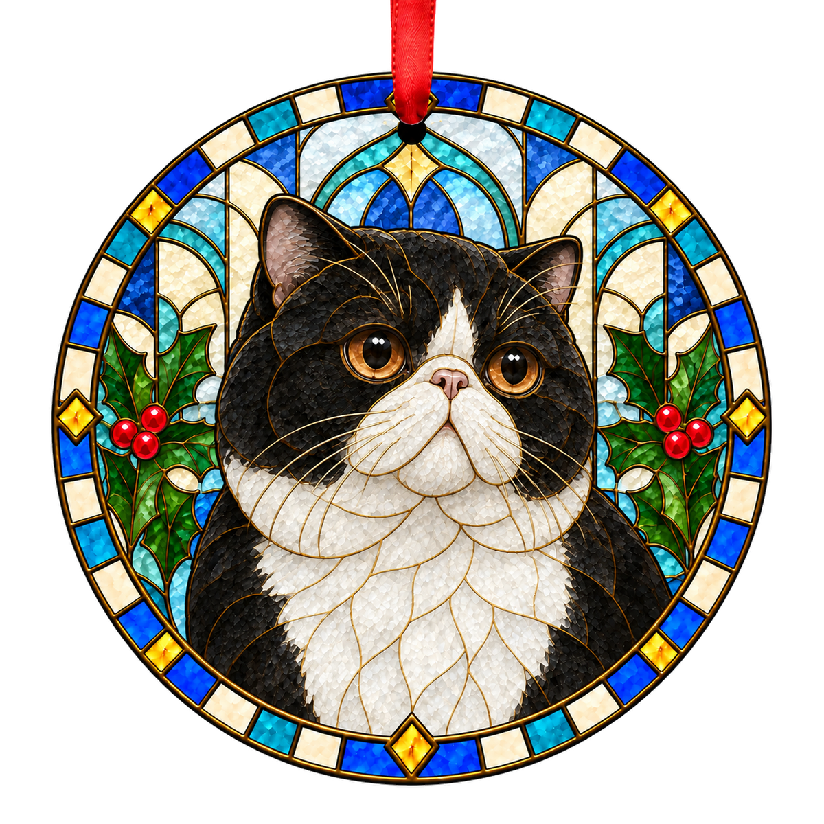 Exotic Black and White stained glass style Christmas ornament