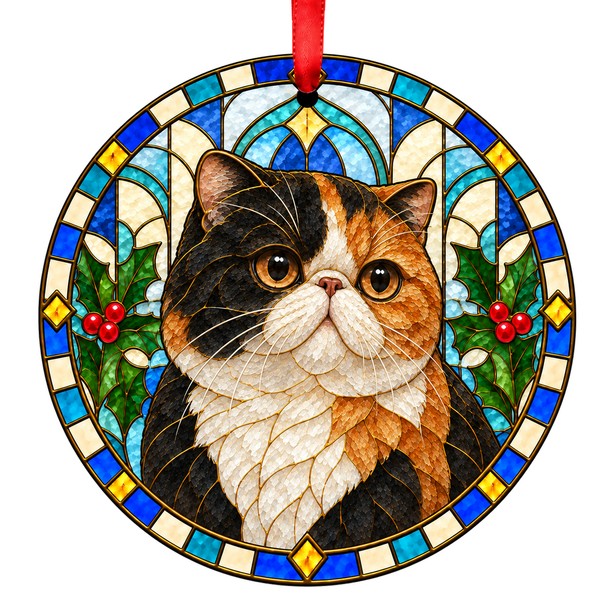 Exotic Calico stained glass style Christmas ornament