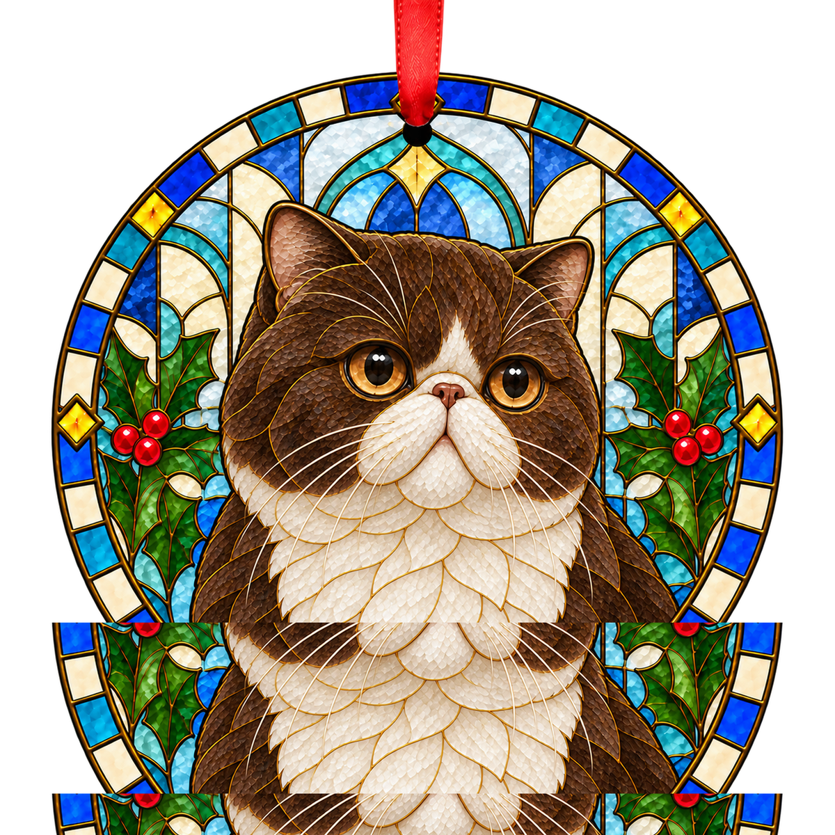 Exotic Chocolate and White stained glass style Christmas ornament