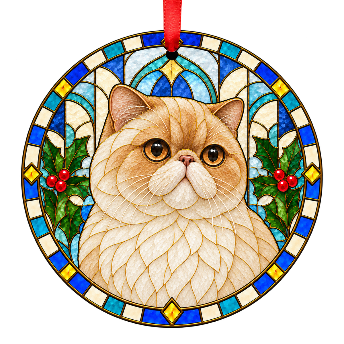 Exotic Cream Point stained glass style Christmas ornament