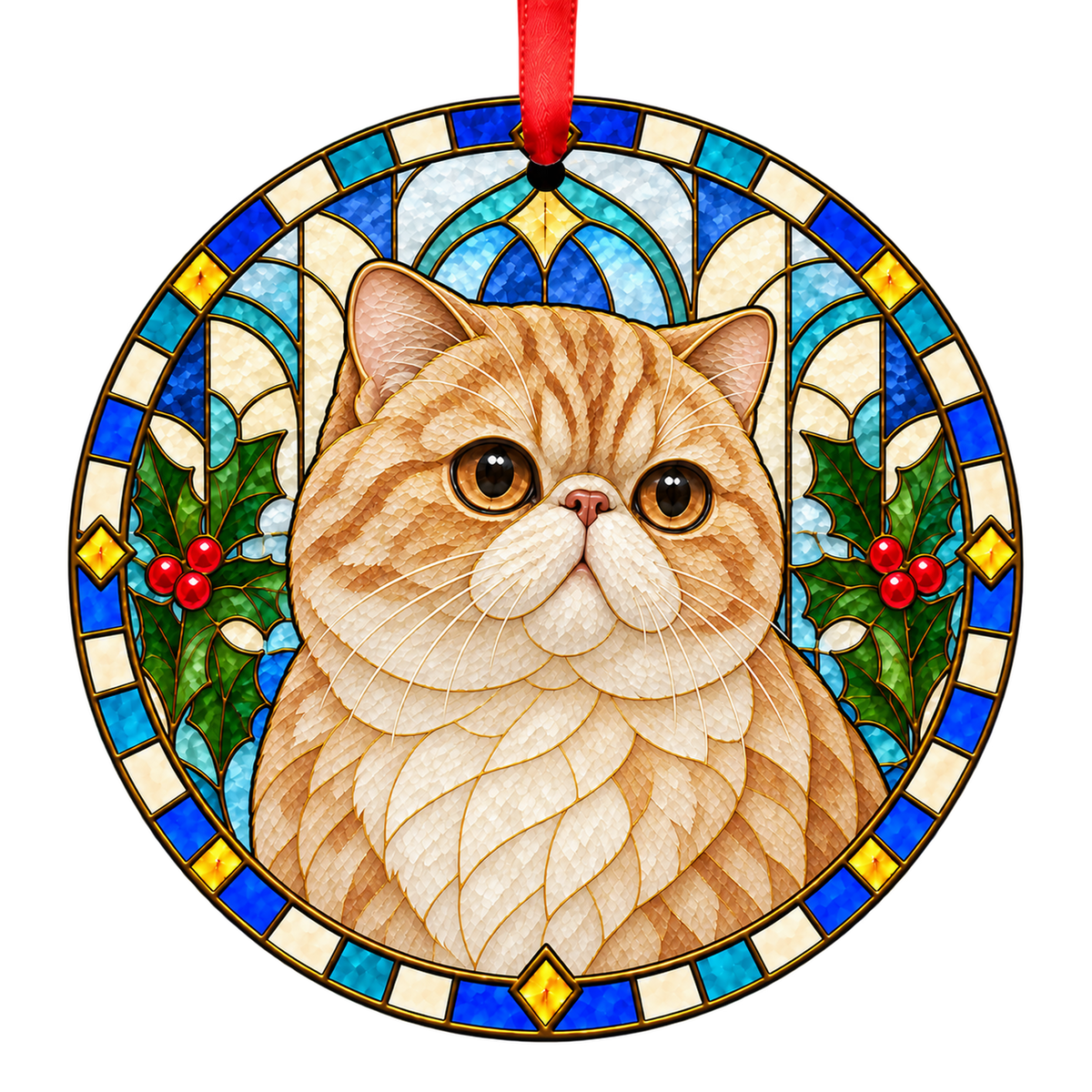 Exotic Cream Tabby stained glass style Christmas ornament
