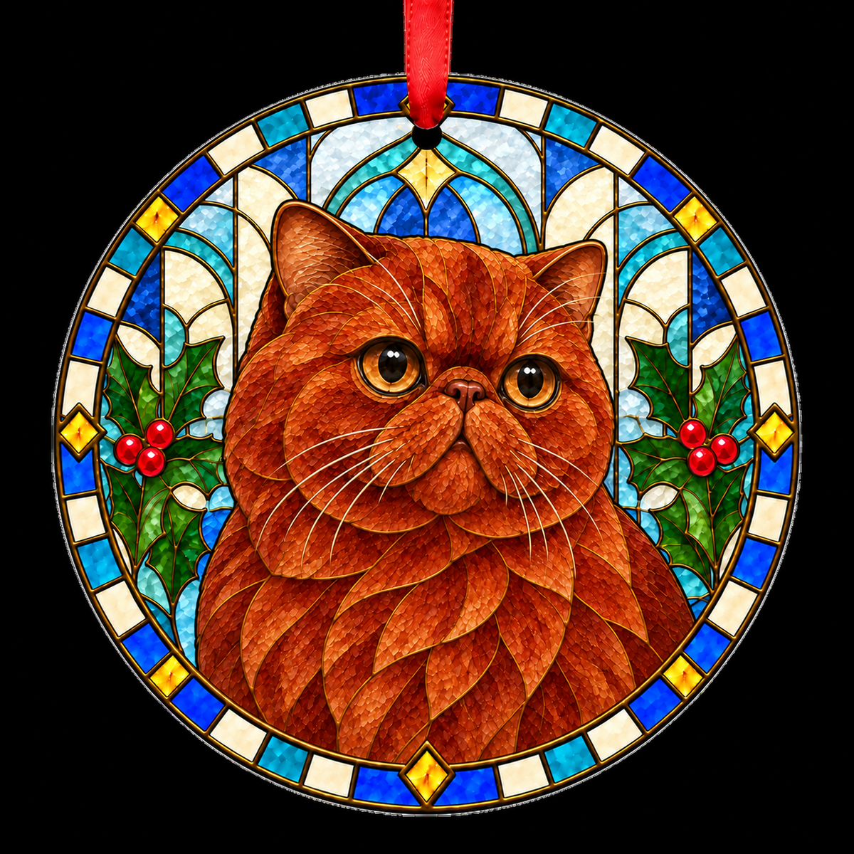 Exotic Red stained glass style Christmas ornament
