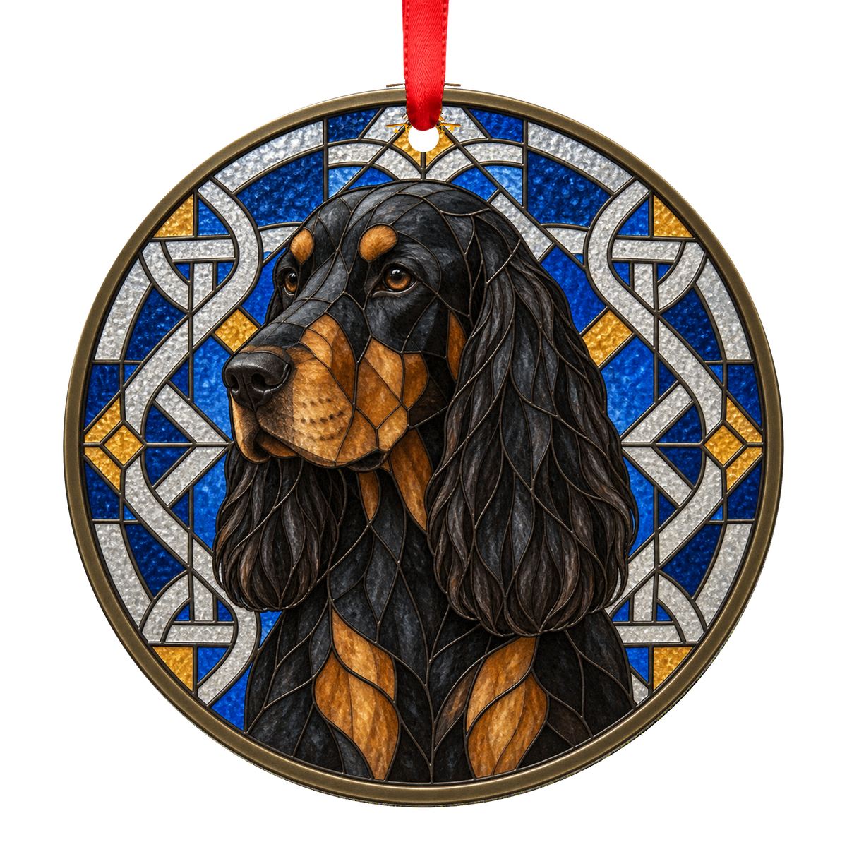 Field Spaniel Black and Tan stained glass style Christmas ornament