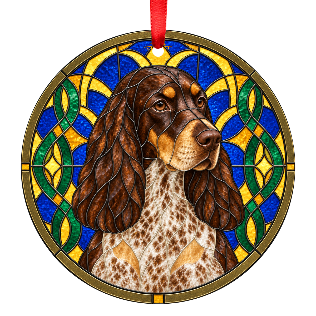 Field Spaniel Liver Roan and Tan stained glass style Christmas ornament