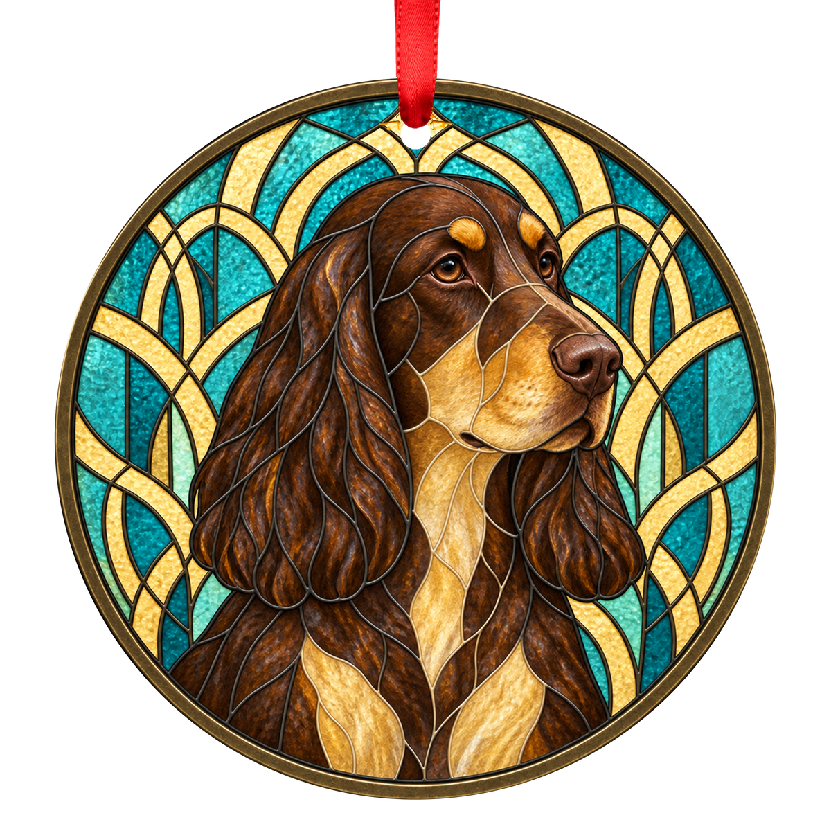 Field Spaniel Liver and Tan stained glass style Christmas ornament