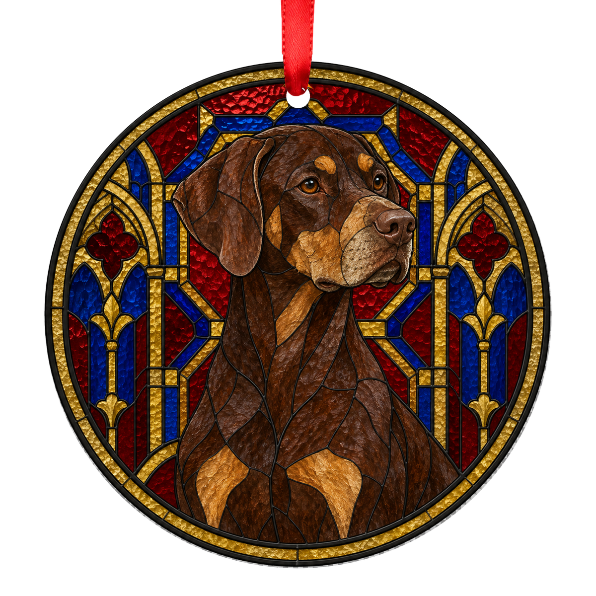 French Pointing Dog - Pyrenean Type Brown and Tan stained glass style Christmas ornament