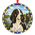 French White and Black Hound White and Black stained glass style Christmas ornament