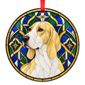 French White and Orange Hound Lemon and White porcelain Christmas ornament with red ribbon — ORN-10771