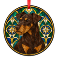 German Hunting Terrier Dark Brown and Tan stained glass ornament