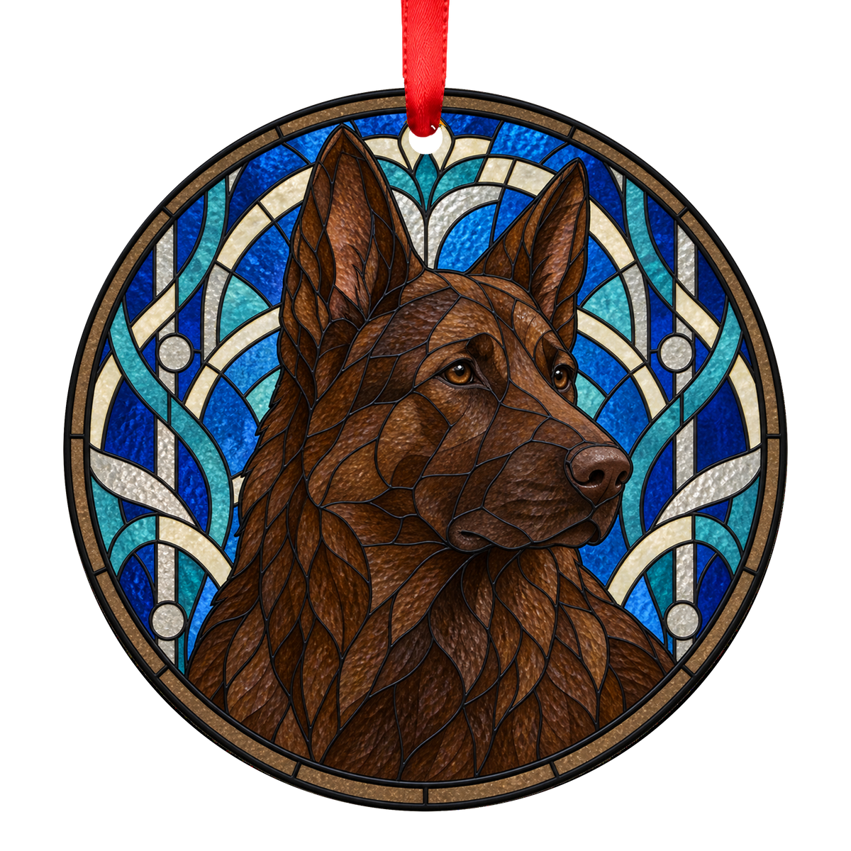 German Shepherd Dog Liver stained glass style Christmas ornament