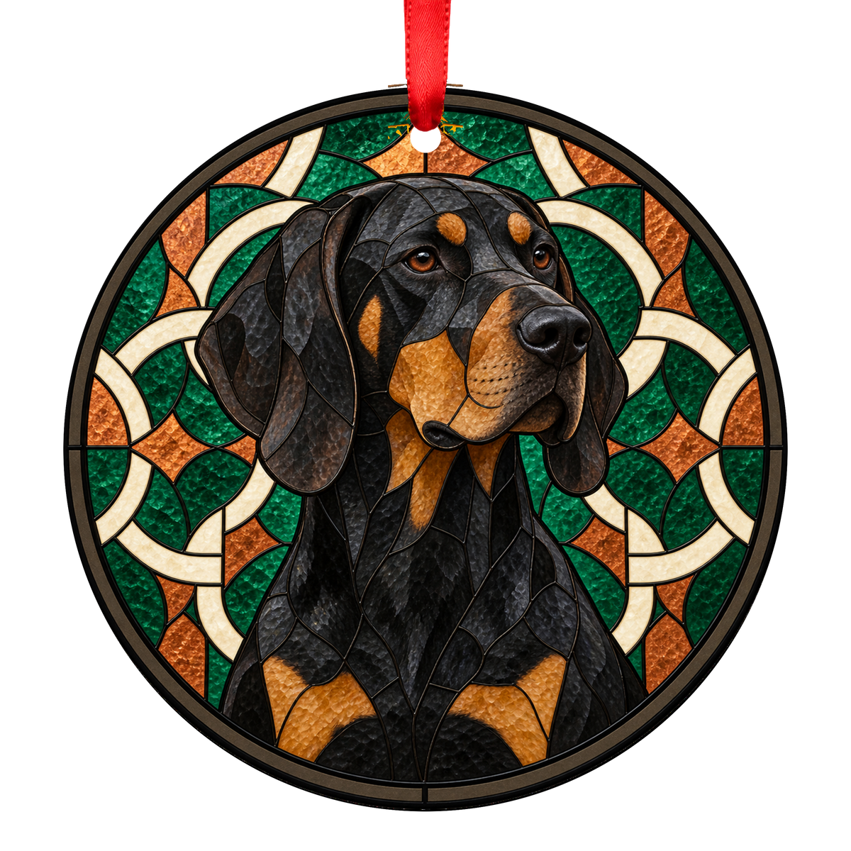 German Shorthaired Pointer Black and Tan stained glass style Christmas ornament