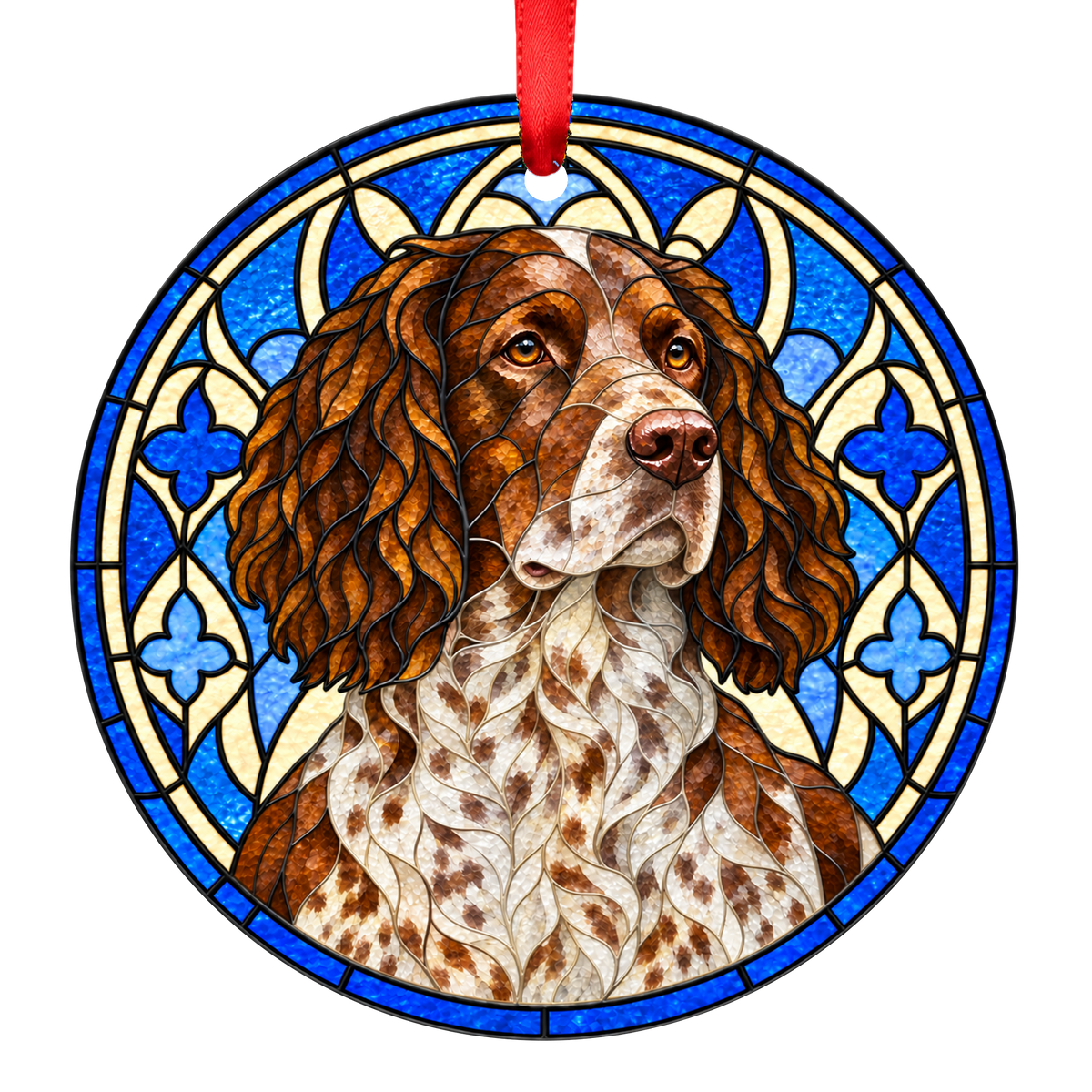 German Spaniel Brown Roan stained glass Christmas ornament