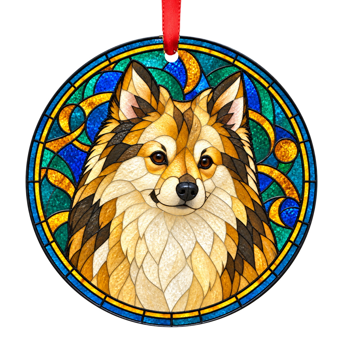 German Spitz Cream Sable stained glass style Christmas ornament