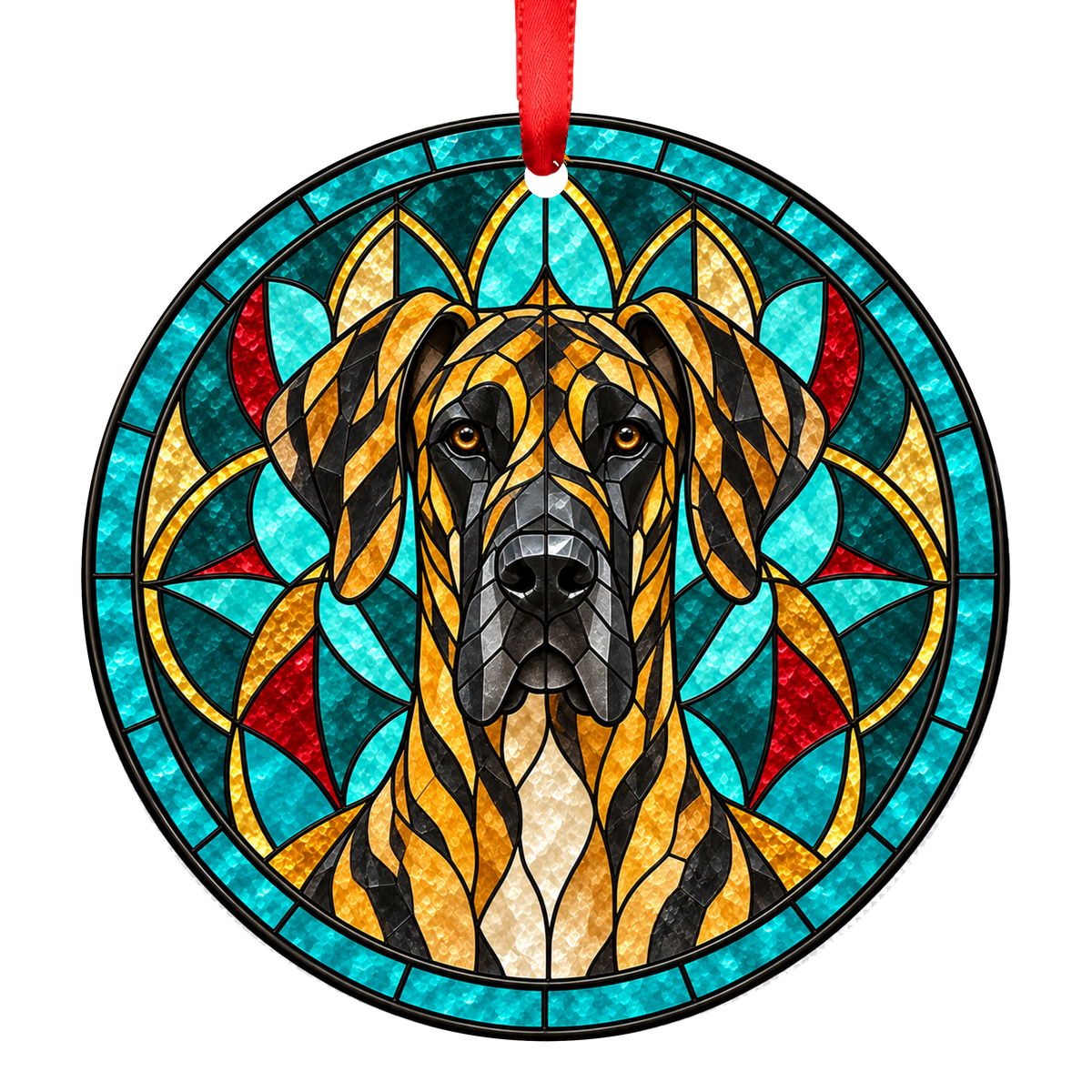 Great Dane Brindle stained glass style Christmas ornament