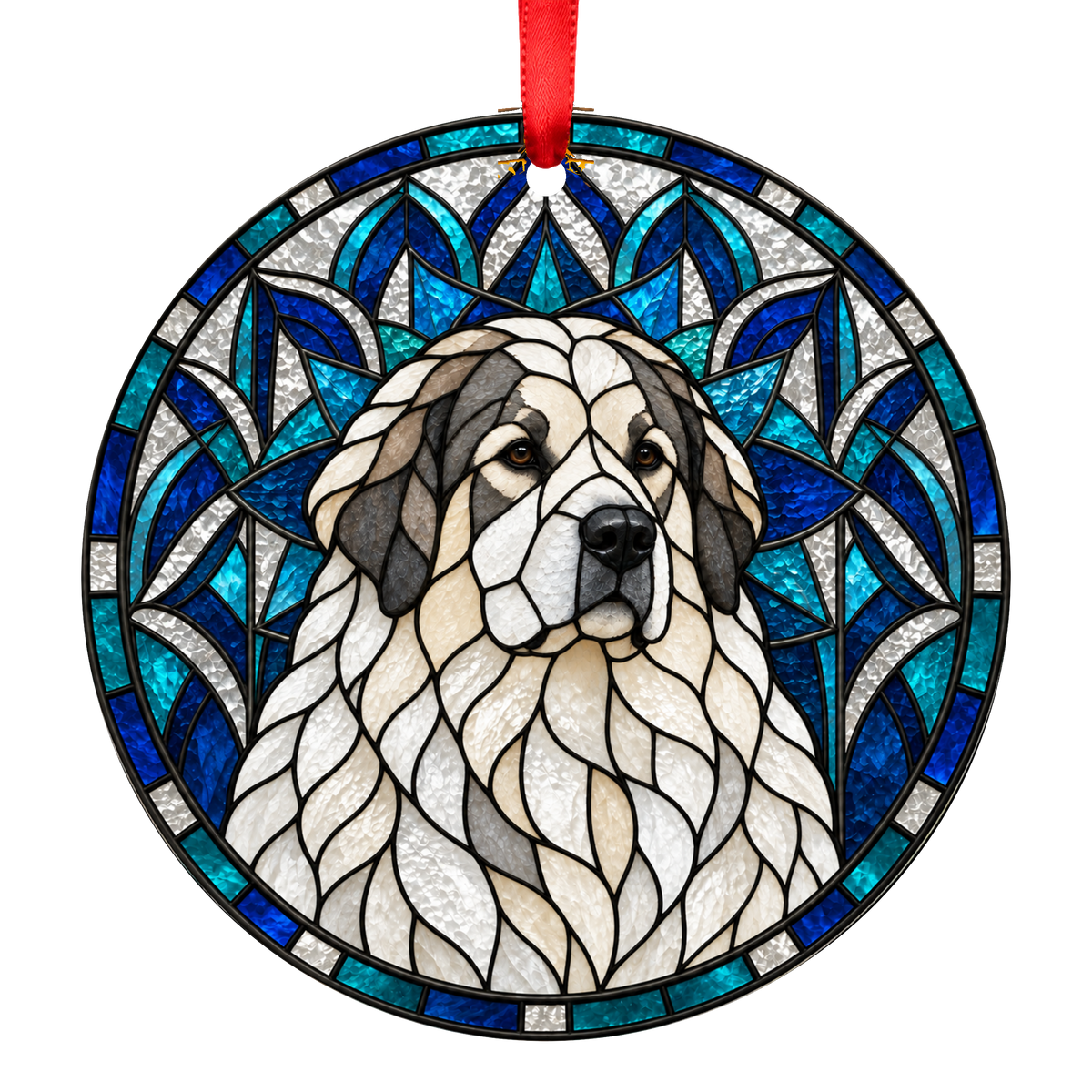 Great Pyrenees Gray Badger Markings porcelain Christmas ornament with red ribbon — ORN-10878