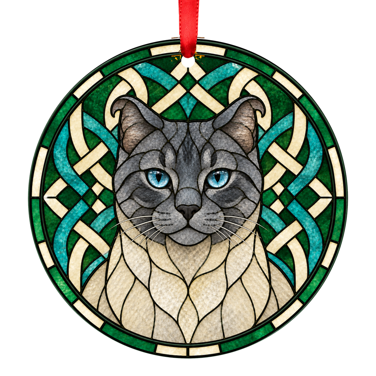 Highlander Blue Lynx Point Stained Glass Style Christmas Ornament
