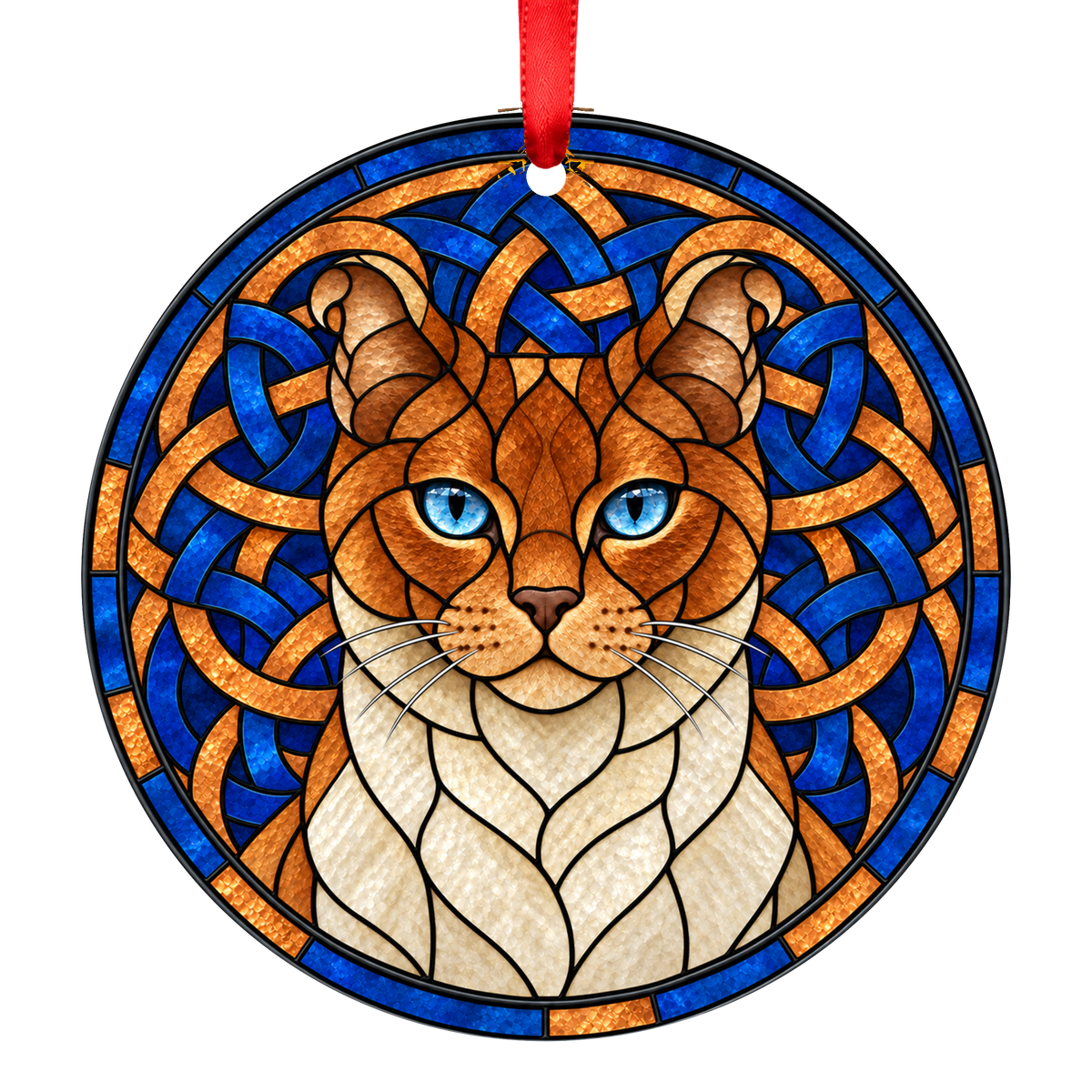 Highlander Red Point Stained Glass Style Christmas Ornament