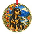 Hygen Hound Black and Tan porcelain Christmas ornament with red ribbon — ORN-11005