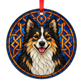 Icelandic Sheepdog Black Tan and White stained glass style Christmas ornament mockup