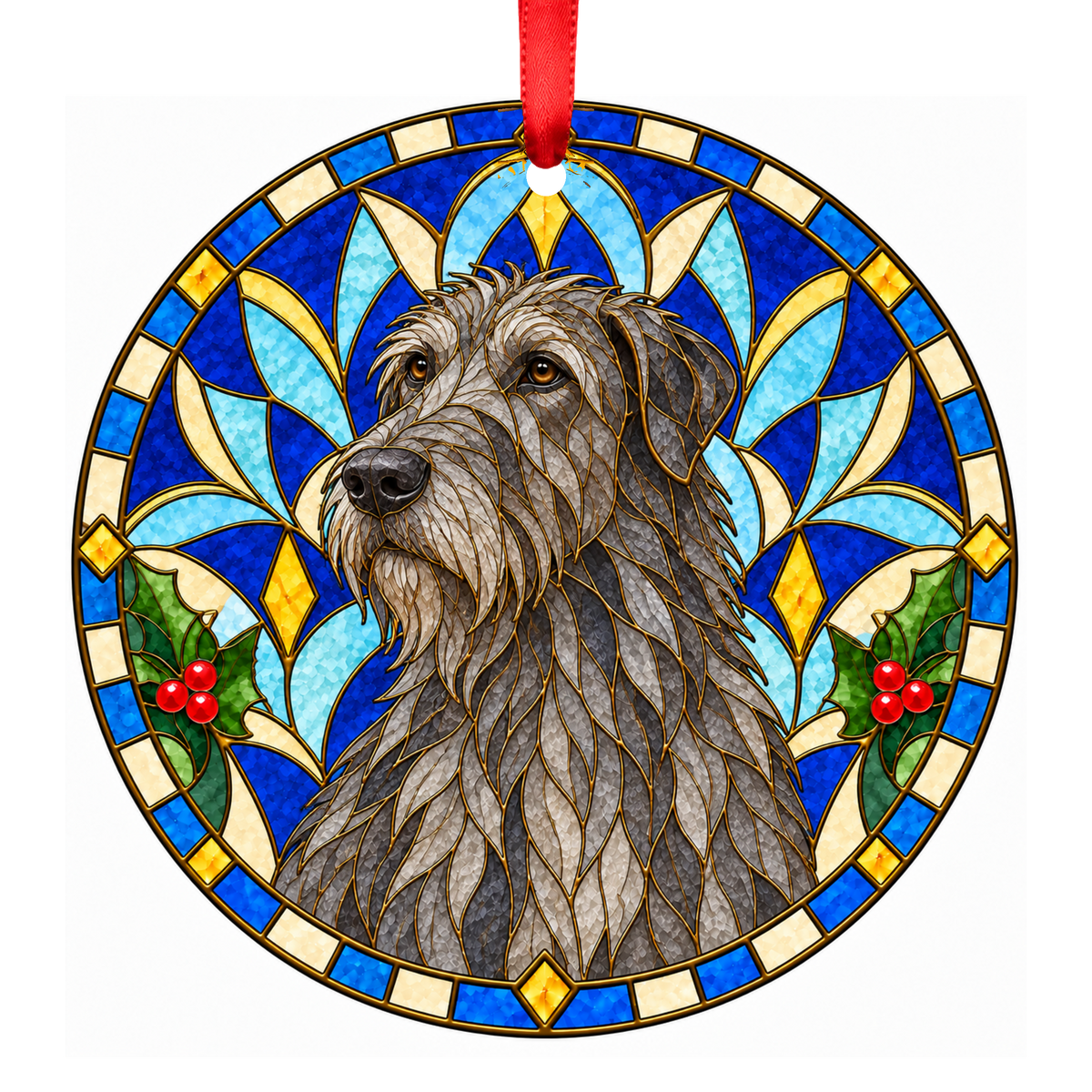 Irish Wolfhound Gray stained glass style Christmas ornament mockup