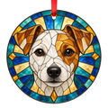 Jack Russell Terrier Tan and White Stained Glass Style Christmas Ornament