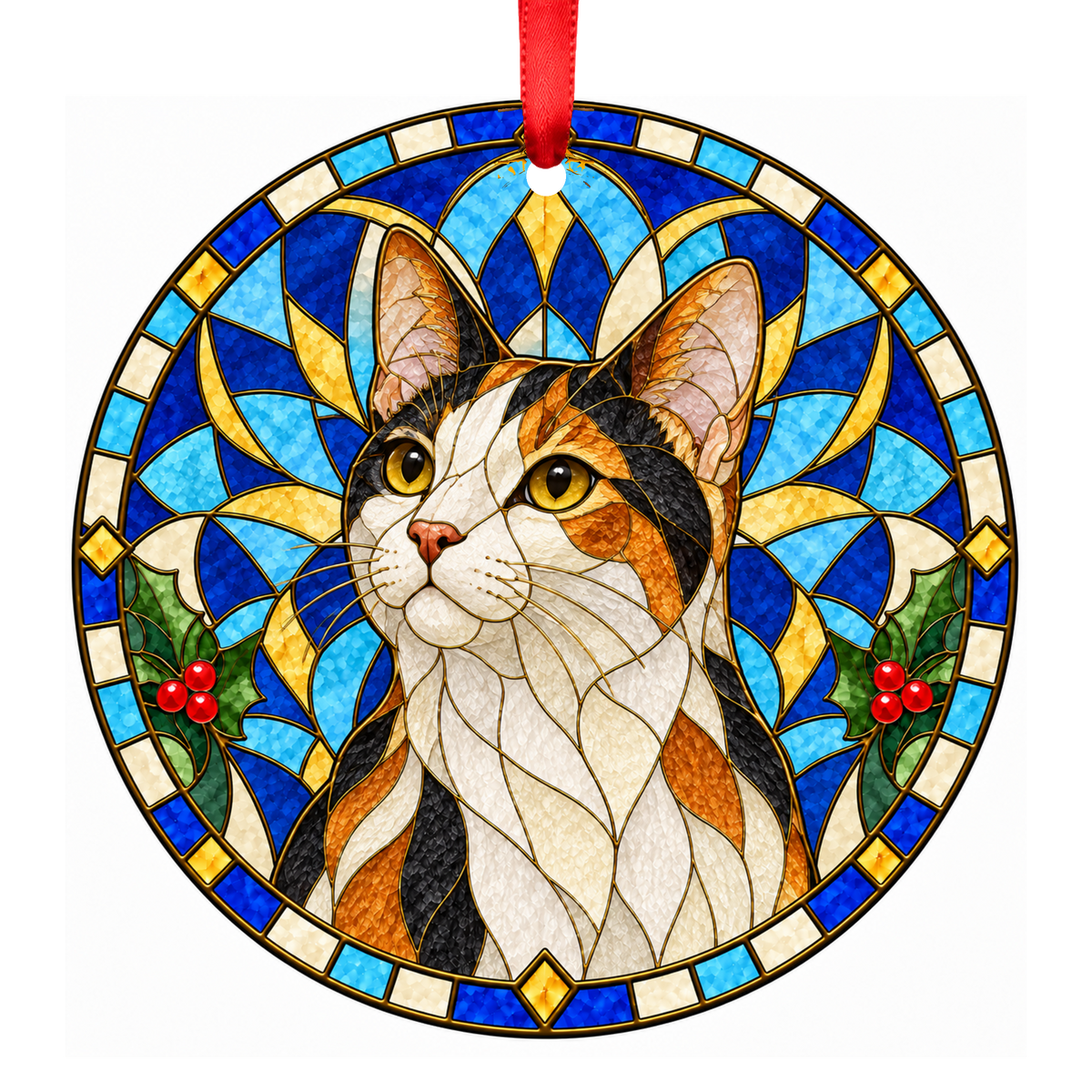 Ornamentos de Natal Estilo Vitral Gato Bobtail Japonês