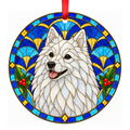 Japanese Spitz White Stained Glass Style Christmas Ornament