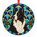 Karelian Bear Dog Black and White stained glass style Christmas ornament mockup