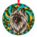 Keeshond Wolf Sable Stained Glass Style Christmas Ornament