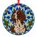 Kleiner Münsterländer Brown and White Ticked stained glass pet Christmas ornament