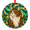Kurilian Bobtail Brown Tabby and White stained glass pet Christmas ornament