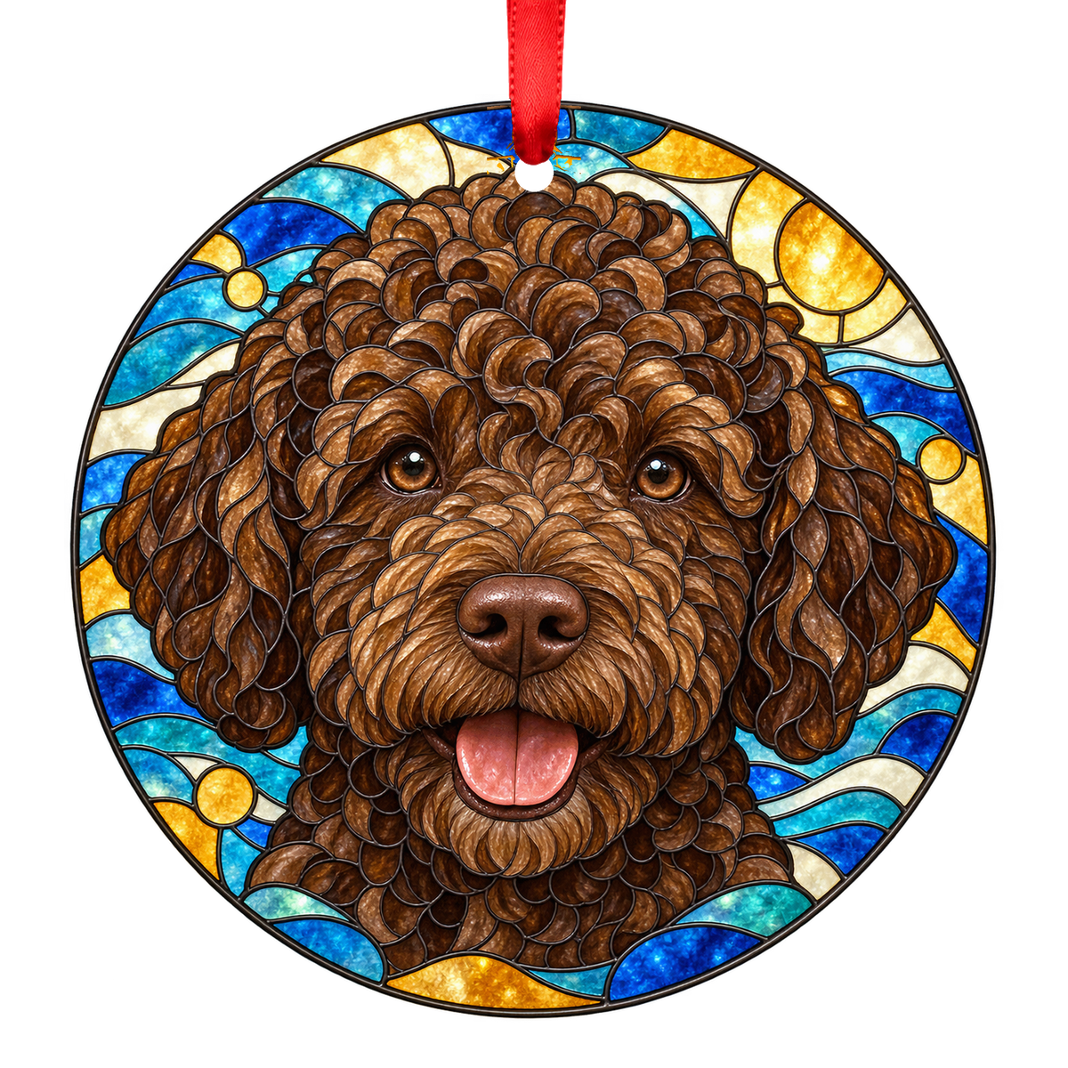 Lagotto Romagnolo Solid Brown stained glass pet Christmas ornament