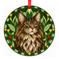 Maine Coon Brown Tabby stained glass pet Christmas ornament