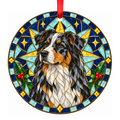 Miniature American Shepherd Blue Merle and Tan with White stained glass pet Christmas ornament