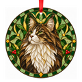 Norwegian Forest Cat Brown Tabby and White stained glass pet Christmas ornament