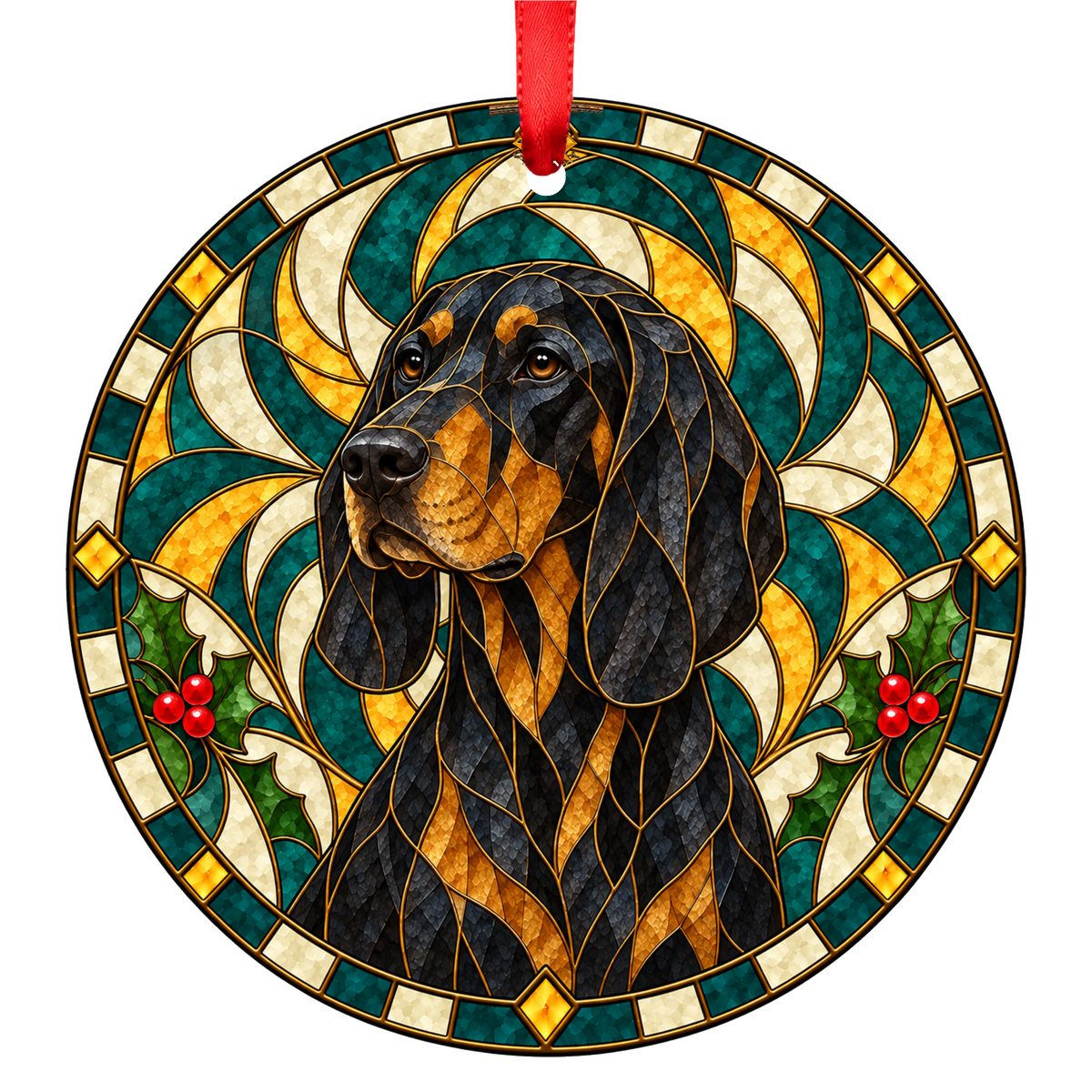 Polish Hunting Dog Black and Tan stained glass ornament