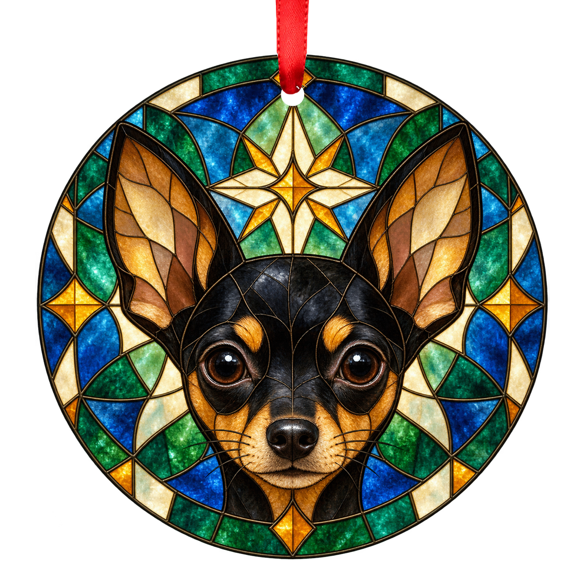 Russian Toy Black and Tan stained glass style Christmas ornament