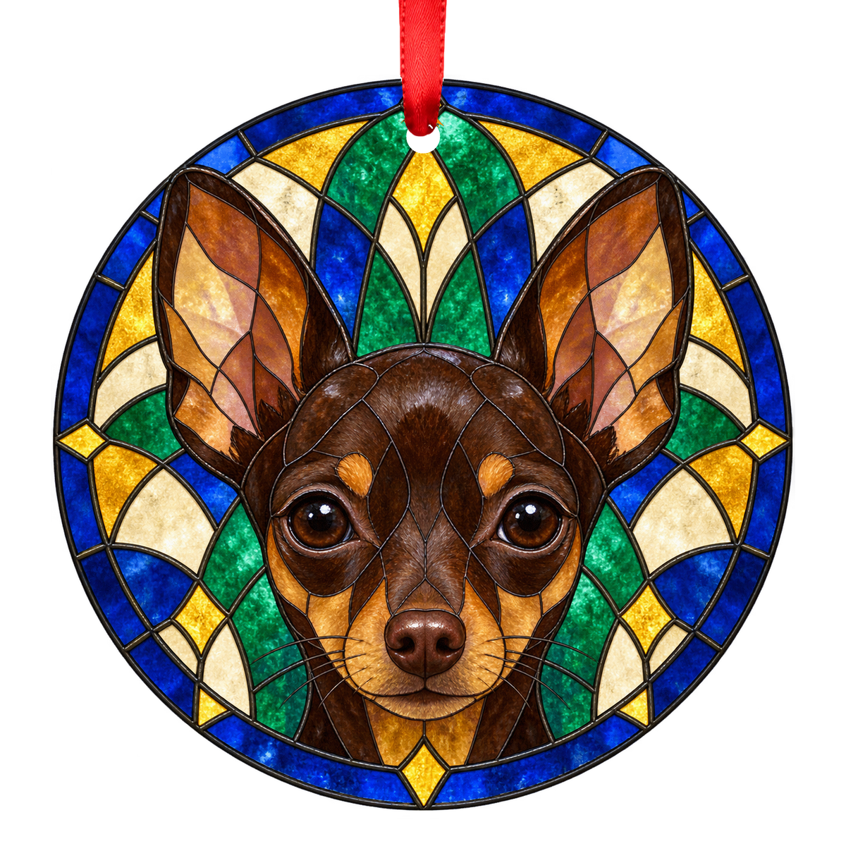 Russian Toy Chocolate and Tan stained glass style Christmas ornament