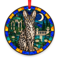 Savannah Black Smoke stained glass style Christmas ornament with red ribbon
