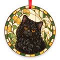 Selkirk Rex Black stained glass style Christmas ornament with red ribbon