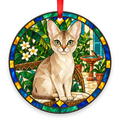 Singapura Sepia Agouti stained glass style Christmas ornament with red ribbon