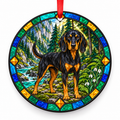 Black and Tan Transylvanian Hound stained glass style porcelain Christmas ornament with red ribbon