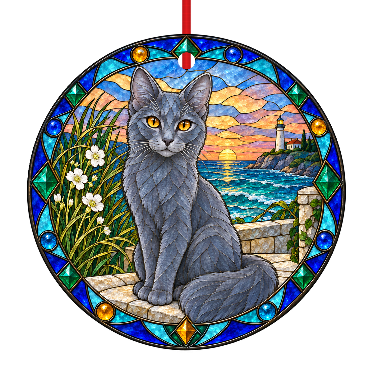 ORN-11436 Turkish Angora Blue stained glass ornament mockup
