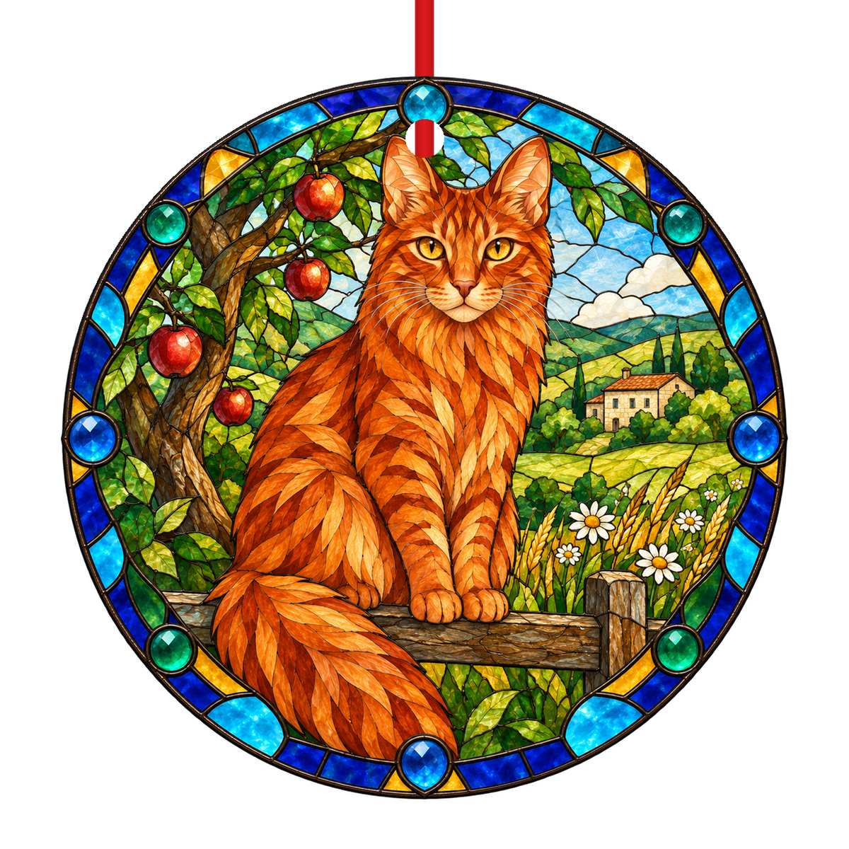 ORN-11440 Turkish Angora Red stained glass ornament mockup