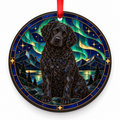 Black Wetterhoun stained glass style porcelain Christmas ornament with red ribbon