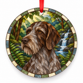 Brown Gray Roan Wirehaired Slovakian Pointer stained glass style porcelain Christmas ornament with red ribbon