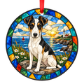 Smooth Fox Terrier Tricolor porcelain Christmas ornament with red ribbon — ORN-11511