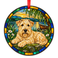 Soft Coated Wheaten Terrier Golden stained glass style Christmas ornament