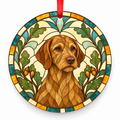 Dark Sandy Gold Wirehaired Vizsla stained glass style porcelain Christmas ornament with red ribbon